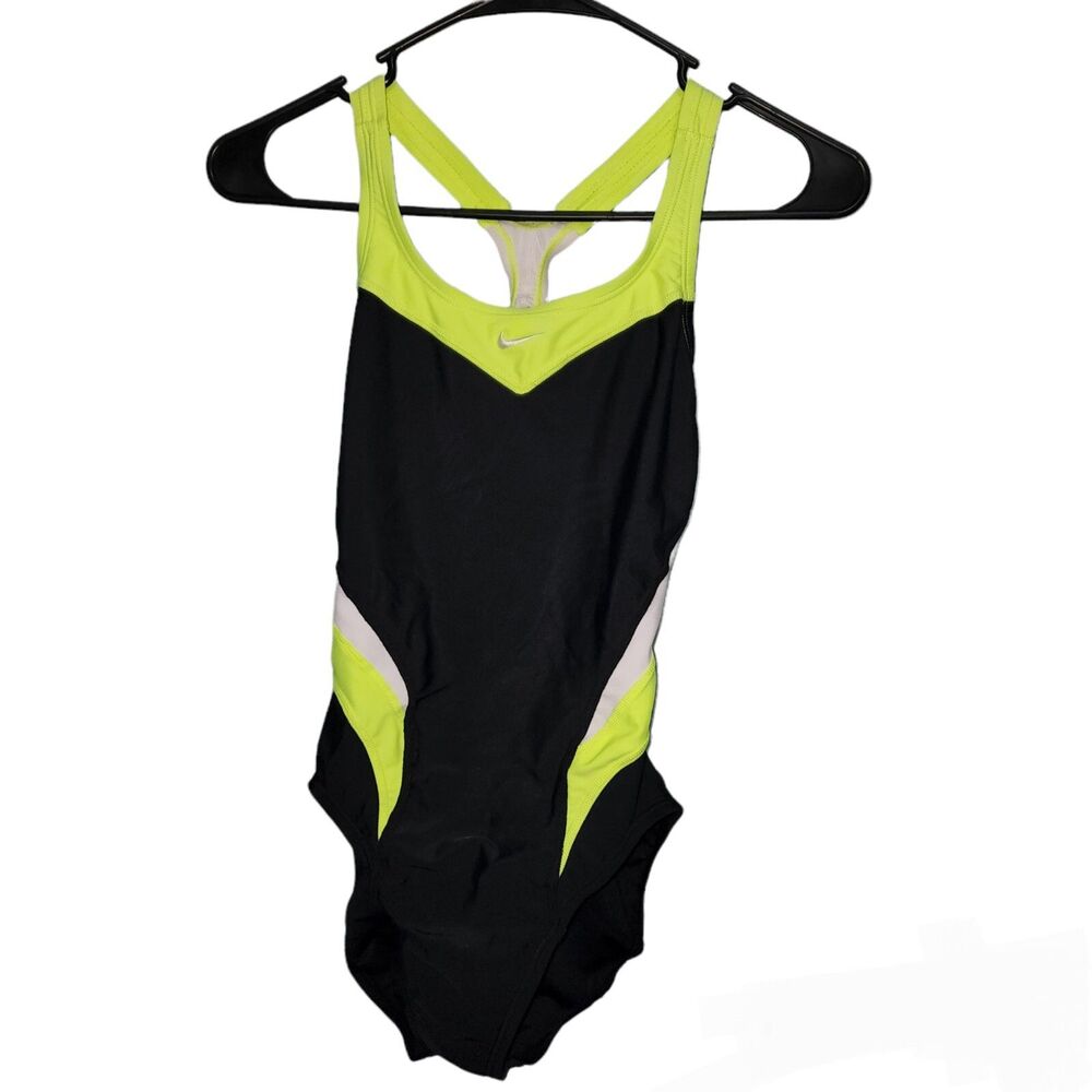 Nike Women Victory Color Block Power Back Tank Black White Swimsuit Size 6